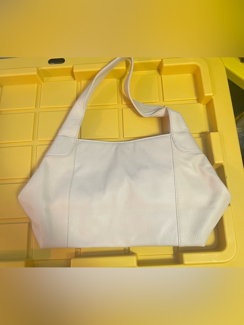 Cream Leather Shoulder Bag - Minimal Women's Tote